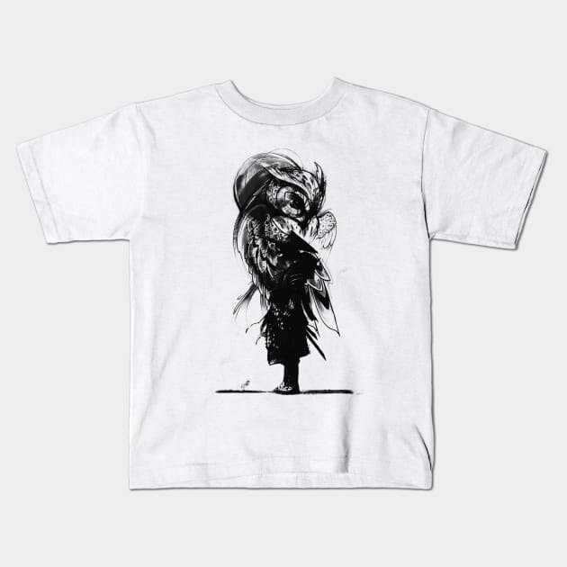Samurai Owl Moon Kids T-Shirt by hitext